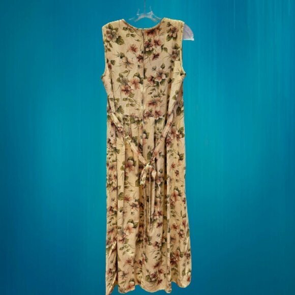 J.B.S. Ltd Linen Heavyweight Pleated Tan Floral Dress - Picture 2 of 8